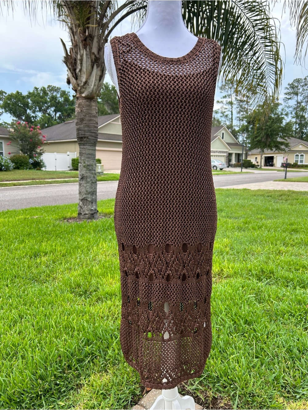 NWT🌷Express Open Stitch Crochet Crew Neck Midi Sheath Dress